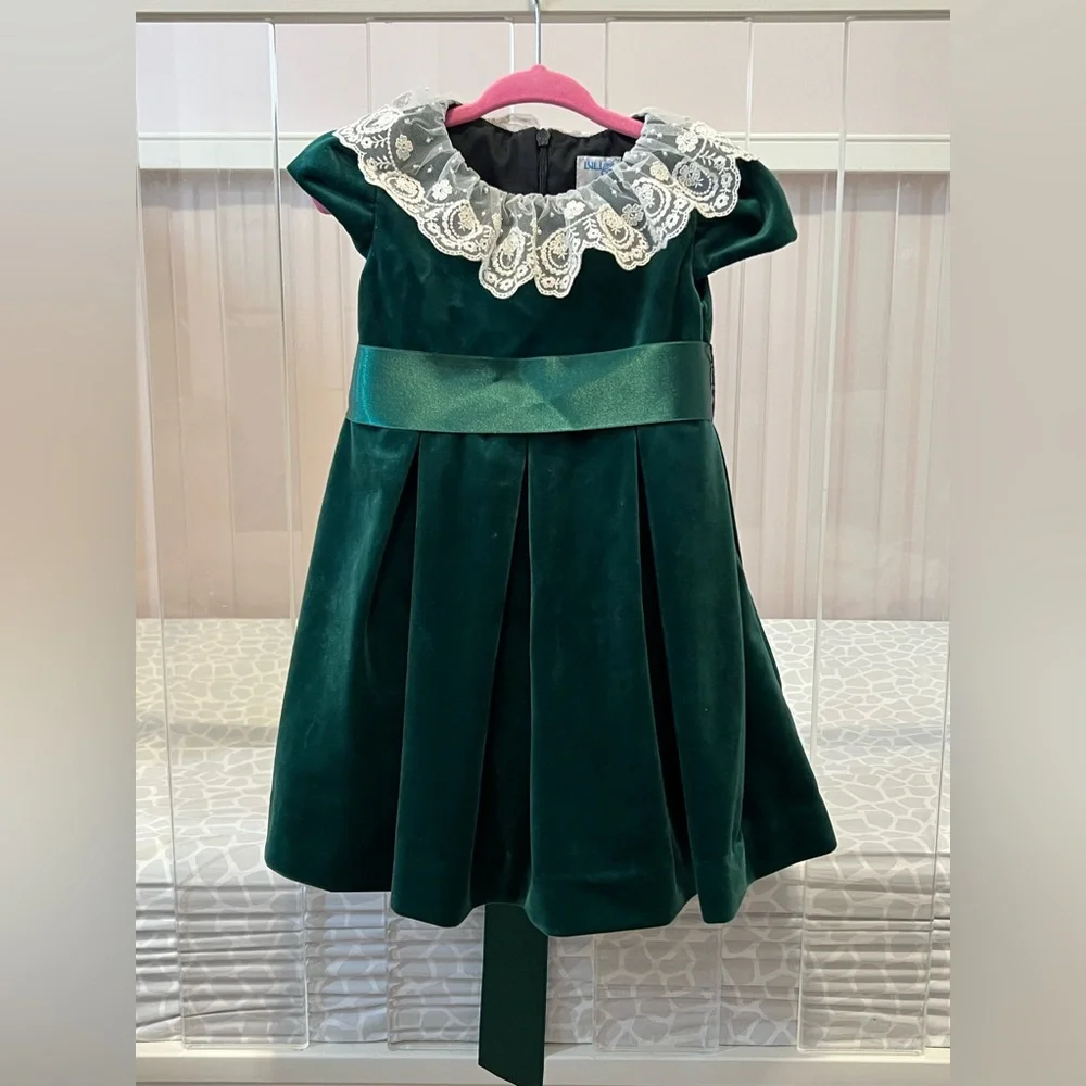 Luli & Me Girl's Pleated Velvet Lace-Collar Dress - Picture 1 of 4